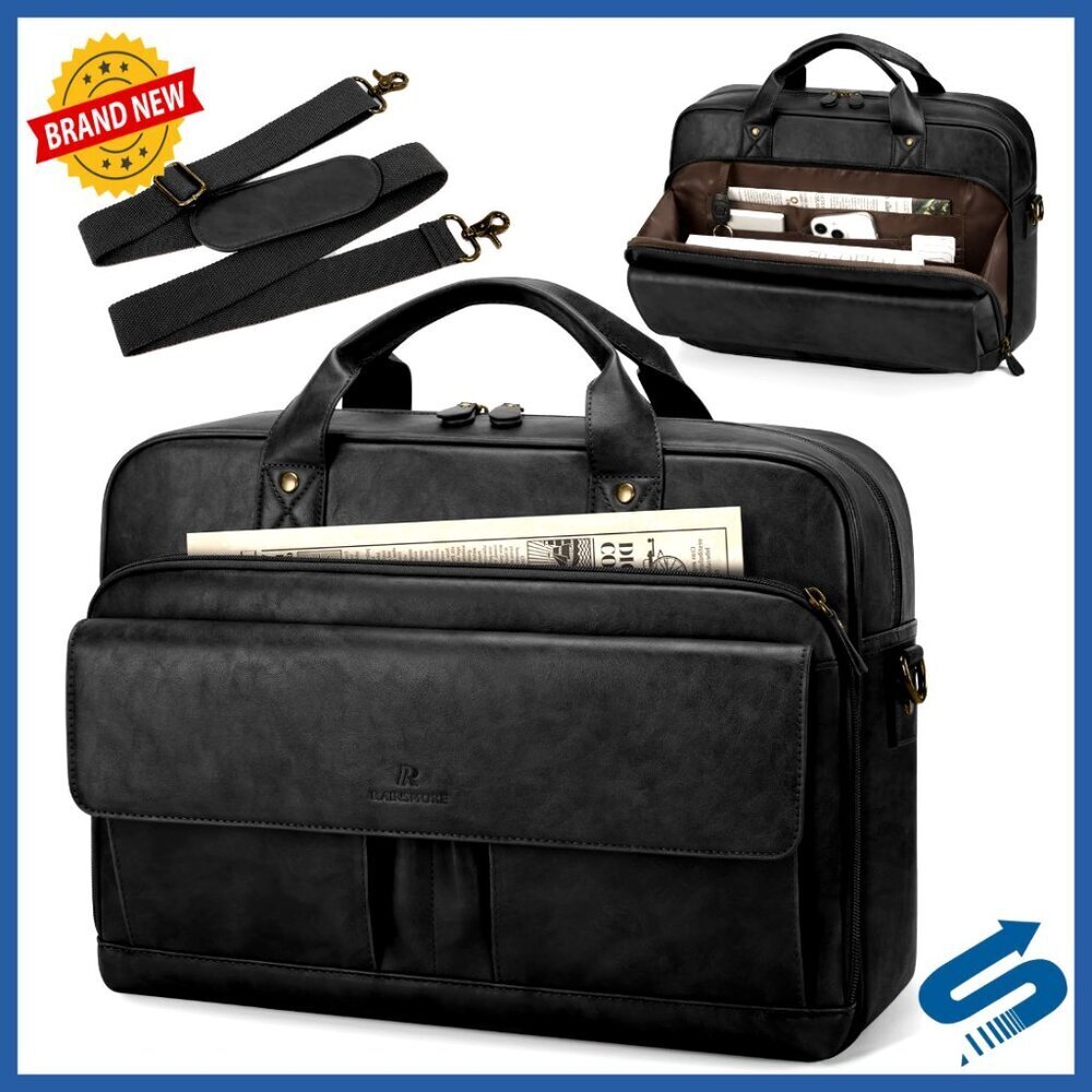 Vintage PU Leather Messenger Bag Classic Business Briefcase Laptop Satchel